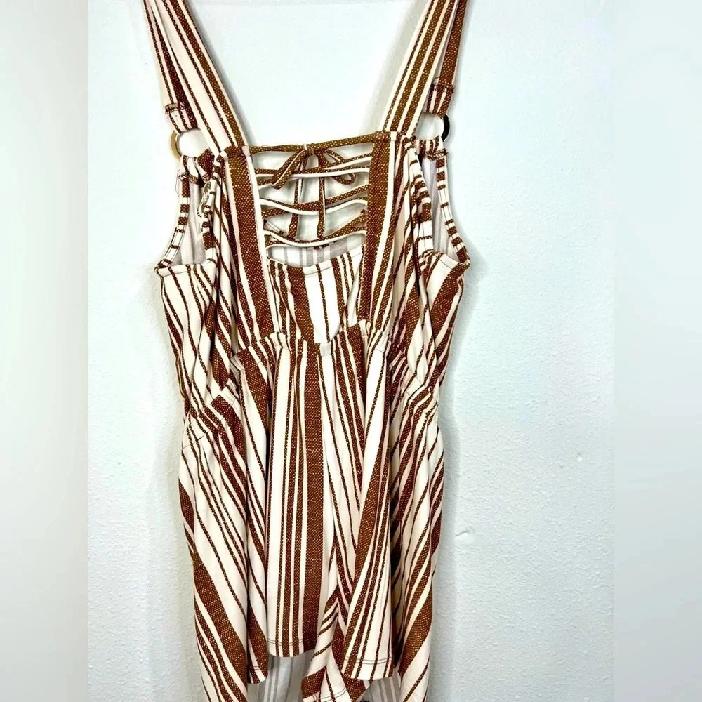 🆕 Derek Heart Brown & Offwhite Striped Romper - Picture 7 of 9